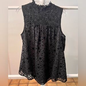 LOFT Stars Smocked Neck Shell Top Black high neck sleeveless Flowy